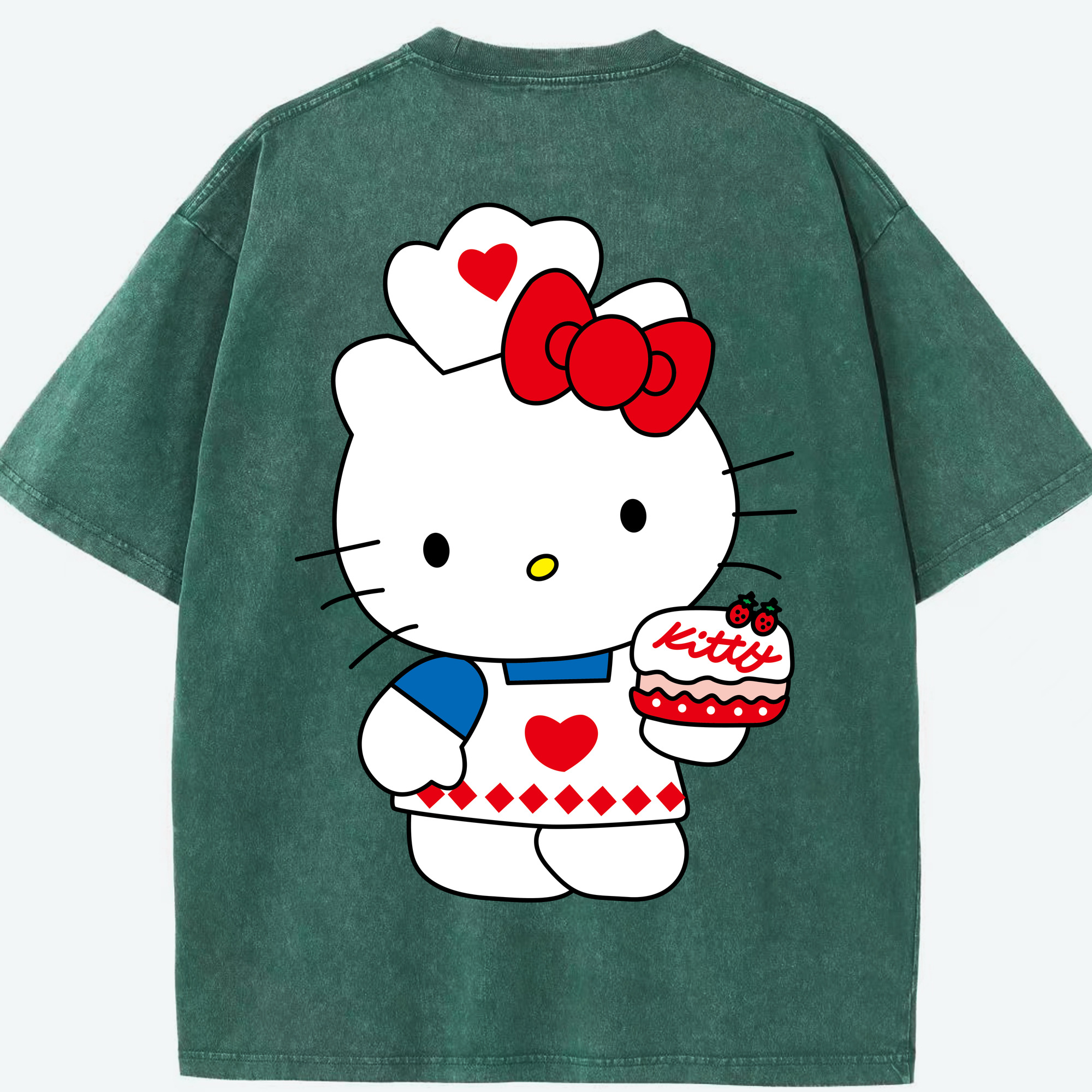 （画像用） Hello Kitty ハローキティ 綿100% ヴィンテージ風 半袖Tシャツ（背面プリント）